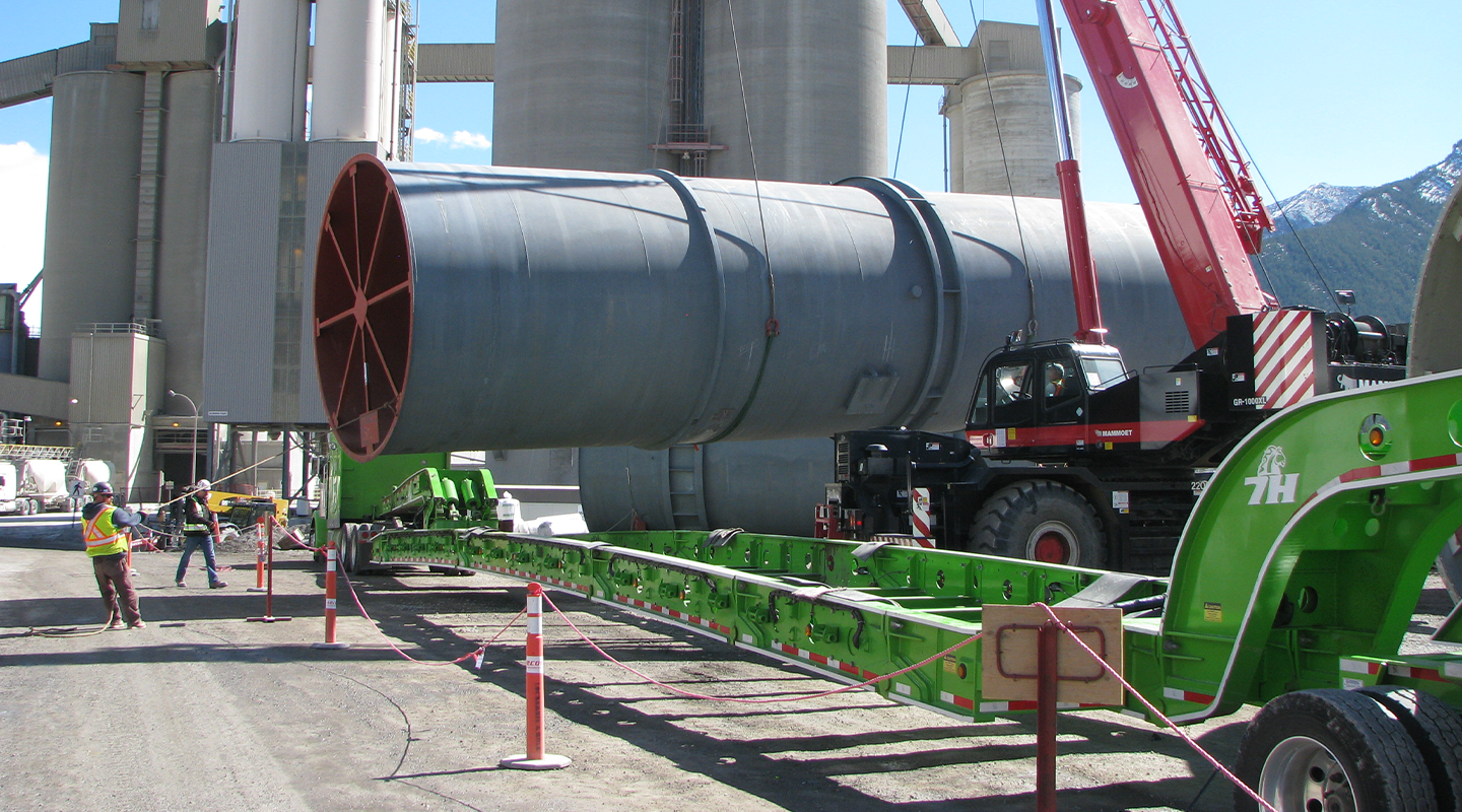 Specialized project equipment being loaded onto Seven Horses modular heavy haul trailer